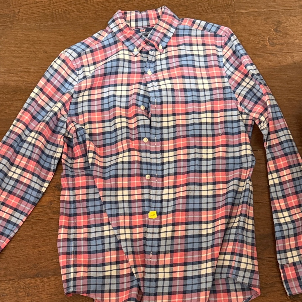 Vineyard Vines Men's Casual Plaid Shirt - Blue and Pink